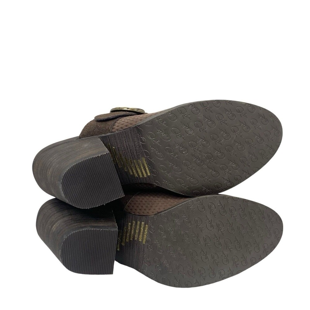 Reba Womens Size 7 Kaelyn Suede Leather Textured Slide Mule Booties Buckle Brown - Picture 11 of 12